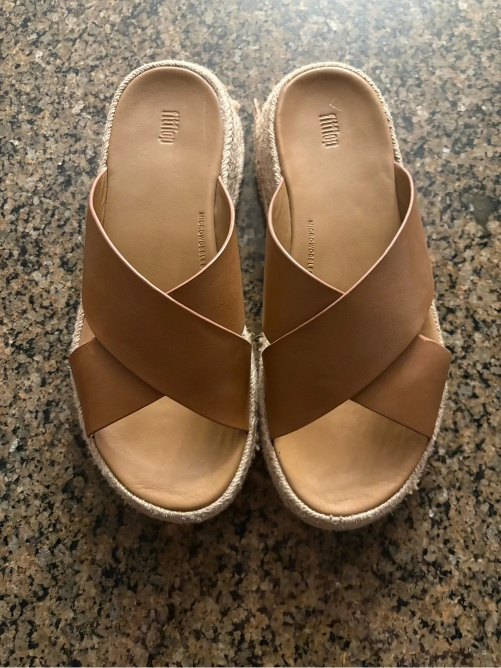FitFlop Women’s Brown Cross‑Strap Espadrille Slide Mules